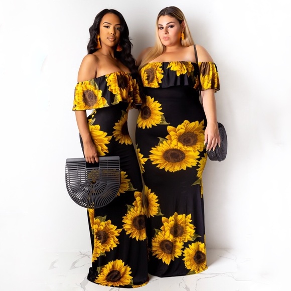 Sunflower Stretch Floral Maxi Bodycon Summer Dress - Picture 4 of 8